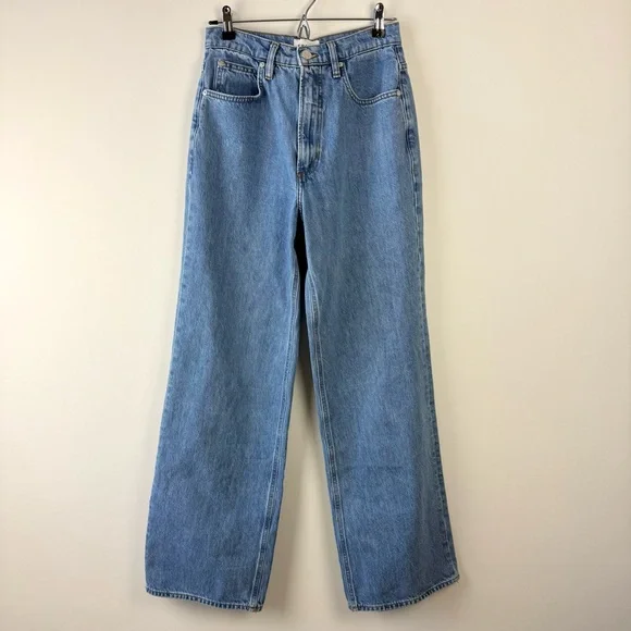 Frame Rolled High Rise Wide Leg Jeans in Meadow